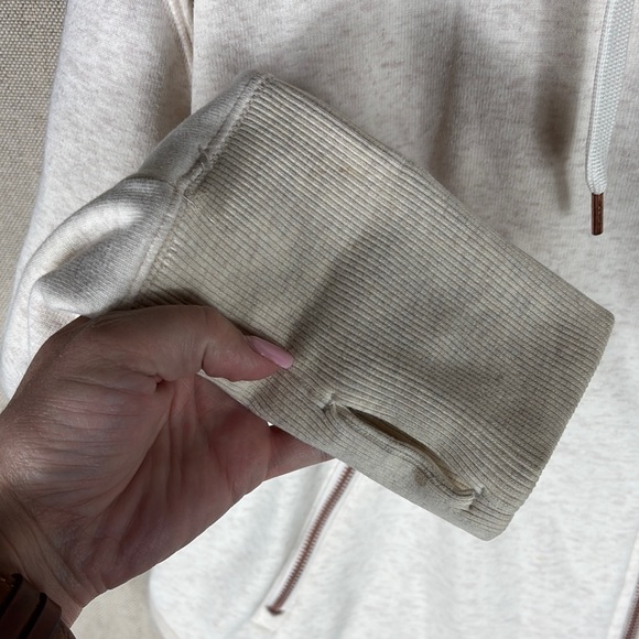 Athleta > White Zip Up Hooded Sweatshirt with Thumb Holes Small - Picture 5 of 8